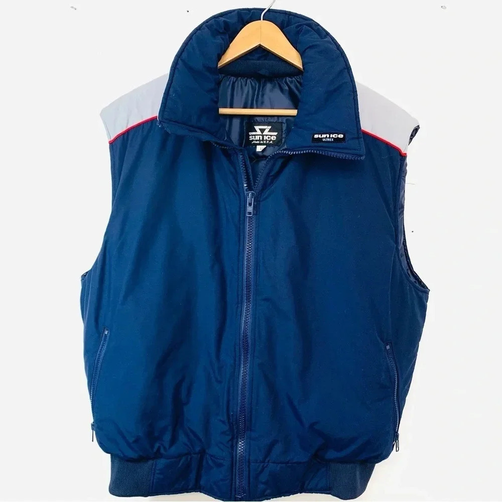 Sunice Utility Quilted Vest Men‎ Large Blue Full Zip Waterproof Pockets Active